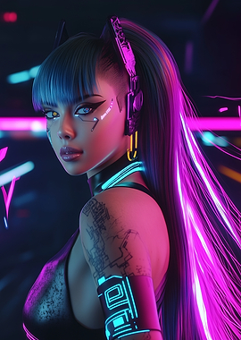Final Spark – The Light Architect - Cyberpunk Woman with Neon Hair