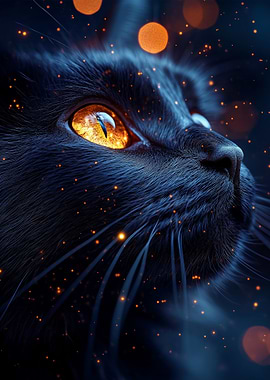 Black Cat with Glowing Eyes