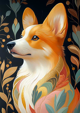 Corgi with Floral Pattern Animal