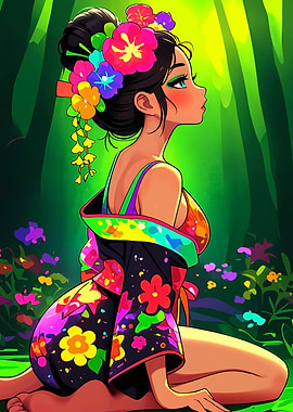 Anime Girl in Floral Kimono