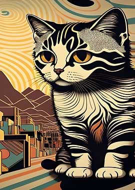 Cat in Abstract Cityscape