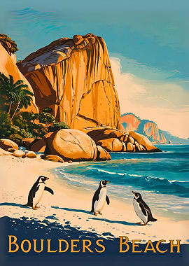Boulders Beach Penguins Vintage Poster