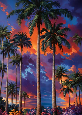 Cuban Palm Trees Sunset