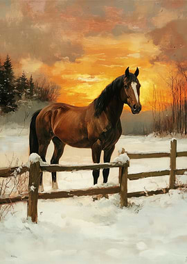 Horse in Winter Sunset