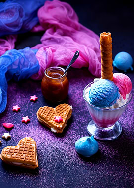 Ice Cream Sundae with Waffles