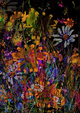 Colorful Field of Flowers Abstract Floral Art