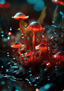 Glowing Mushrooms in Forest