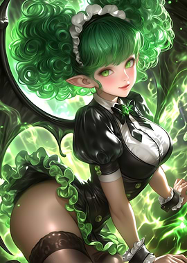 Green-Haired Maid with Wings Anime Girl