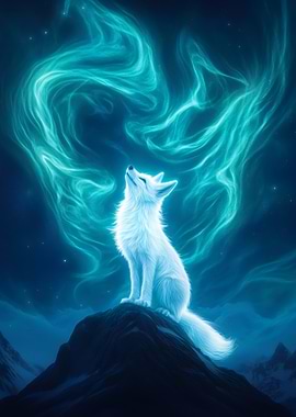 Arctic Fox and Aurora Borealis