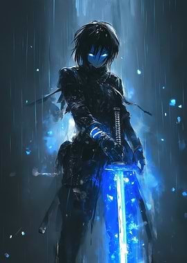 Anime Warrior with Blue Sword