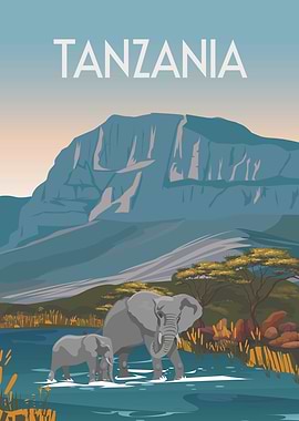 Tanzania africa Landscape with Elephants