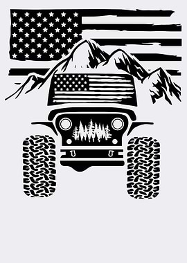 Jeep American Flag Mountains