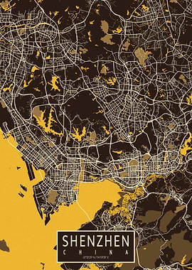 Shenzhen City Map China Pastel