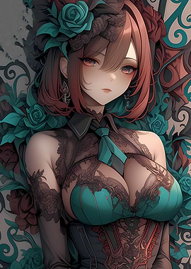 Anime Girl in Lace Dress Gaming