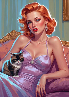 Redhead Pin-up and Grumpy Cat