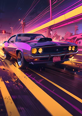Purple Muscle Car Night Drive