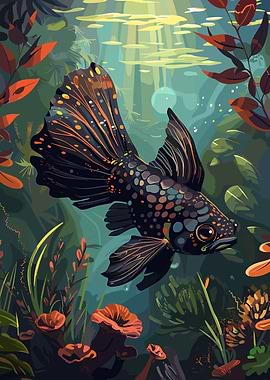 Black Betta Fish Underwater
