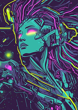 Radiant Core – The Pulsekeeper - Cyberpunk Woman Art