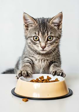 adorable Kitten with Food Bowl