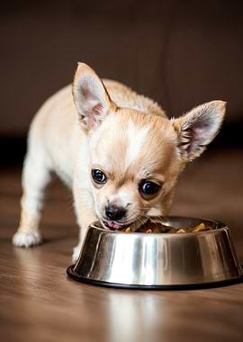Chihuahua Eating from Bowl