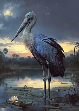Shoebill Stork at Dusk