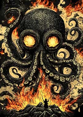 Kraken in Flames Octopus Animal
