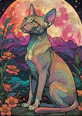 Sphynx Cat Under the Moon