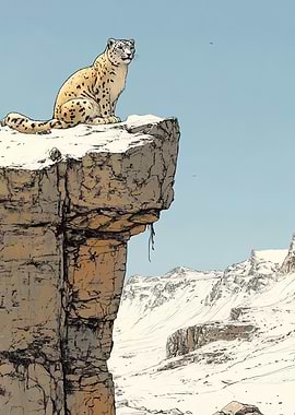 Snow Leopard on Cliff