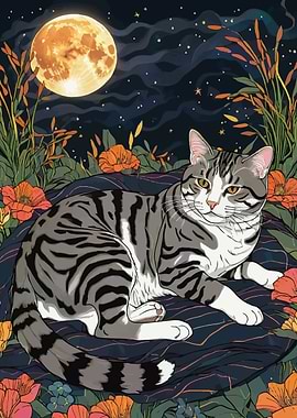 American Shorthair Cat with Night Garden