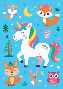 Cute Unicorn & Forest Friends