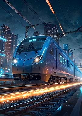 Futuristic Train in City