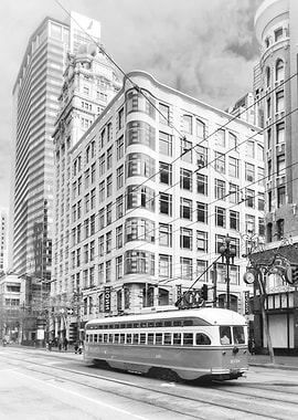Vintage Tram in Cityscape