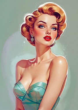Blonde Pin-up Satin Dress Portrait