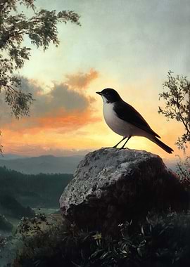 Bird on a Rock at Sunset