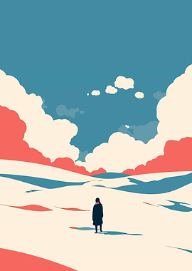 Snow Fields and Clouds Minimalist Art Illustration