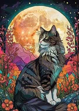 Norwegian Forest Cat with Night Garden