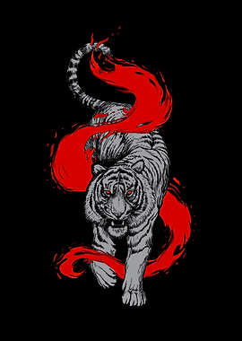 White Tiger with Red Flames