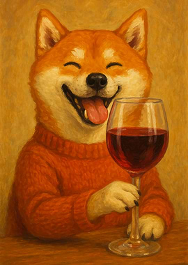 Smiling Shiba Inu with Wine