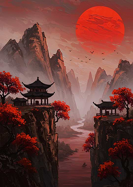 Red Sunset Over Mountains