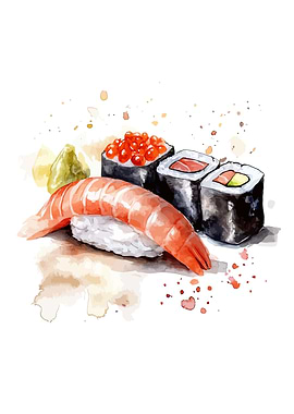 Sushi Watercolor Illustration