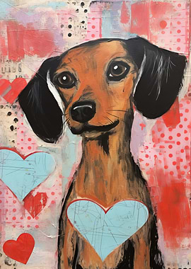 Dog with Valentine Hearts