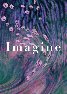 'Imagine' Surreal Word Message Floral Handmade Digital Art