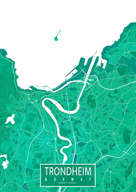 Trondheim City Map Norway Watercolor