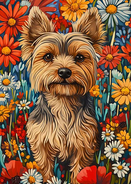 Yorkshire Terrier in Flowers | Dog Wall Art Print