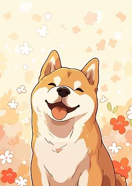 Smiling Shiba Inu Anime Art Illustration