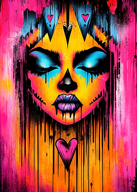 Neon Skull with Hearts