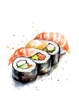 Watercolor Sushi Illustration