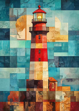 Lighthouse in Geometric Art | Modern Coastal Art