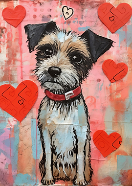 Terrier Dog with Valentine Hearts