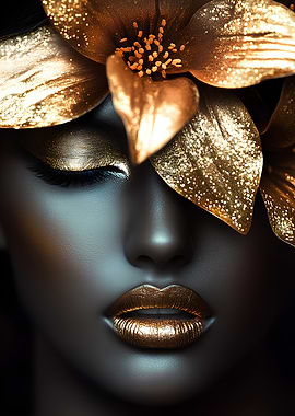 Beauty of Woman with Golden Flower